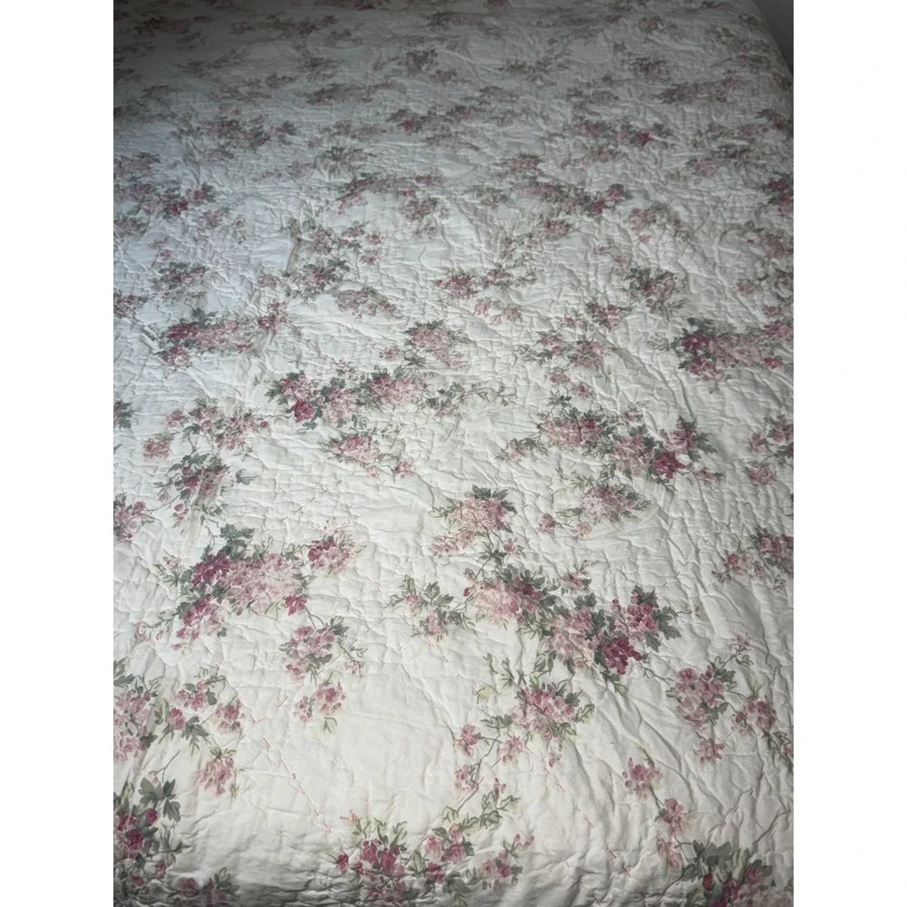 VTG Simply Shabby Chic Pink Floral Rose Cotton King Quilt Laura Ashley cottagec
